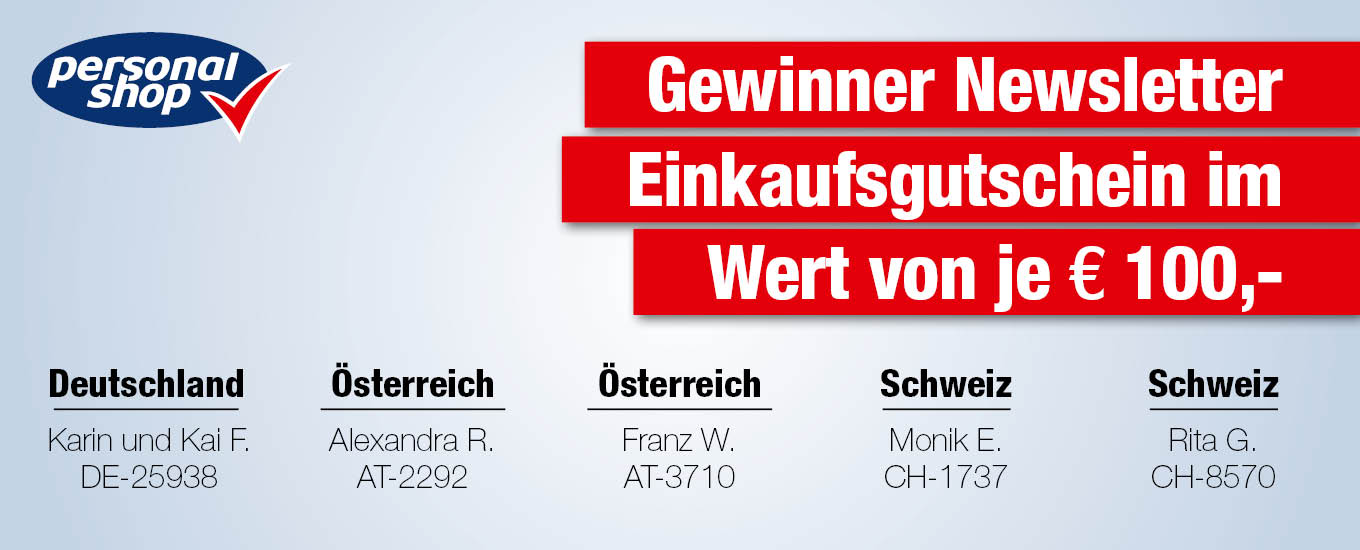 Gewinner Newsletter € 100,- Einkaufsgutschein