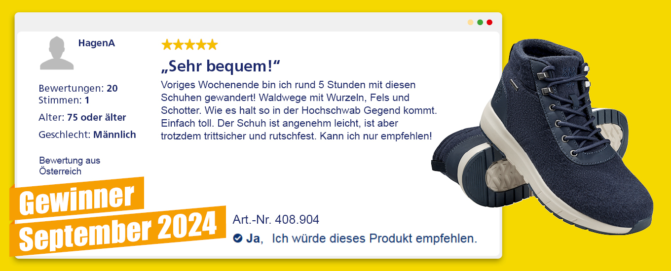 September 2024: Gewinner € 100 für die hilfreichste Produktbewertung