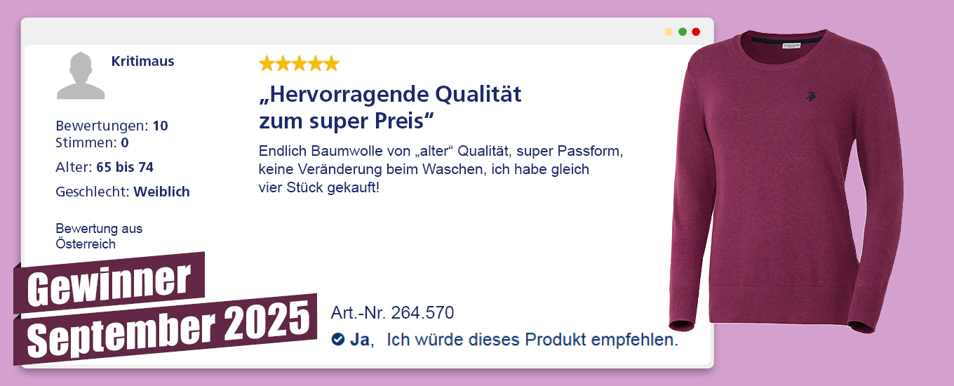 September 2025: Gewinner &euro; 100 f&uuml;r die hilfreichste Produktbewertung