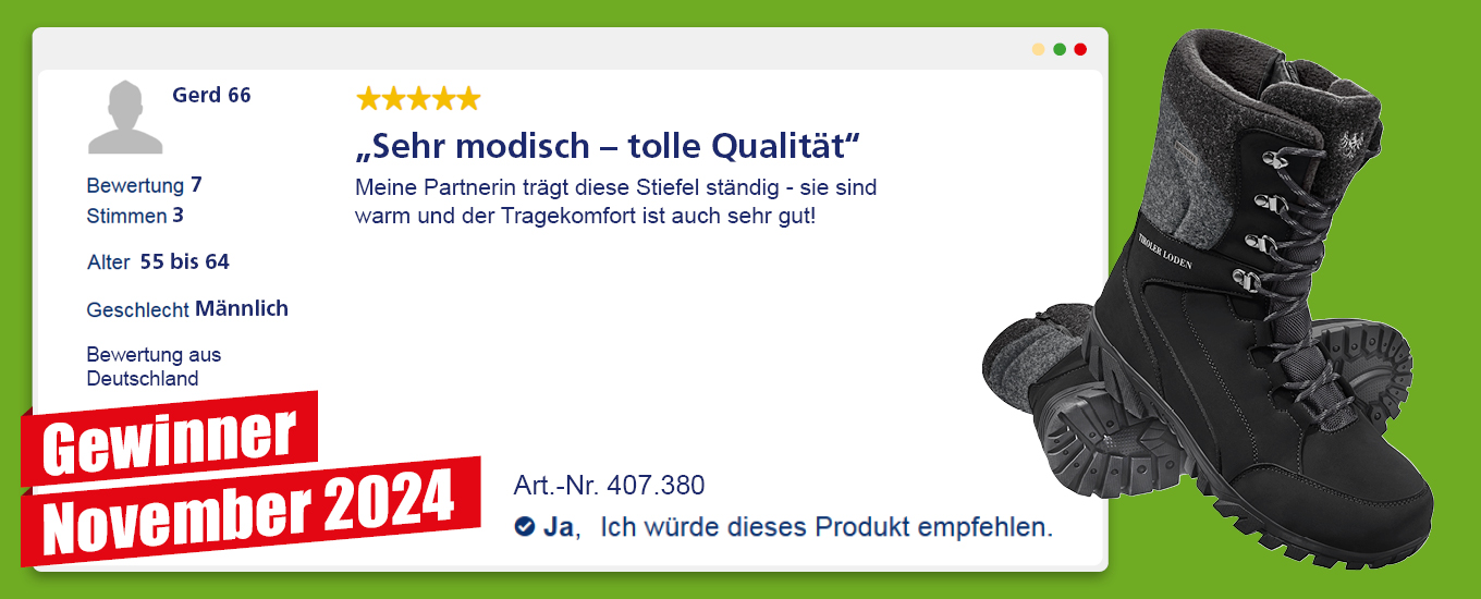 November 2024: Gewinner €100 für die hilfreichste Produktbewertung